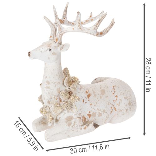 Figurka dekoracyjna siedzącego jelenia z porożem, 30cm | Floristik24.pl