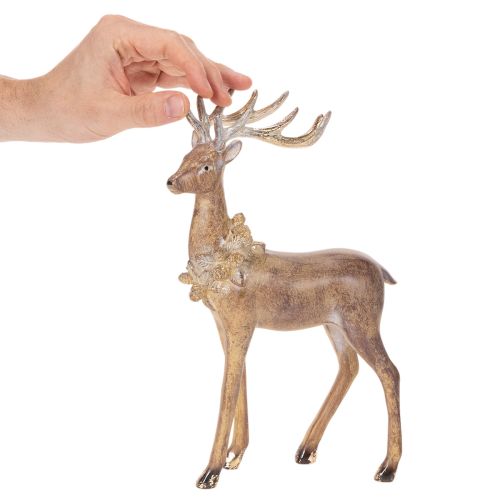 Figurka dekoracyjna jelenia z porożem, stojąca, ozdoba świąteczna, 28 cm | Floristik24.pl