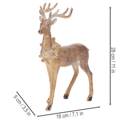 Figurka dekoracyjna jelenia z porożem, stojąca, ozdoba świąteczna, 28 cm | Floristik24.pl