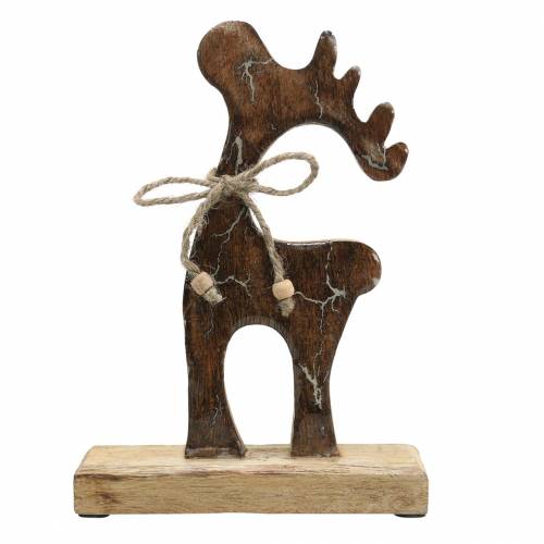 Floristik24 Drewniany renifer Burnt Pattern Glazed Natural, White Mango Wood H22,5cm