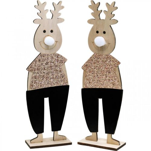 Drewniana figura dekoracyjna Renifer Standee Christmas 12×6,5cm W45cm 2szt