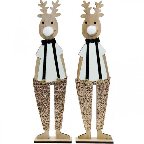 Produkt Drewniana figura dekoracyjna Renifer Świąteczny do postawienia 12×6,5cm W45cm 2szt