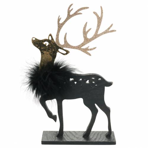 Floristik24 Renifer z piórkami i brokatem czarny, złoty 29×18cm 2szt