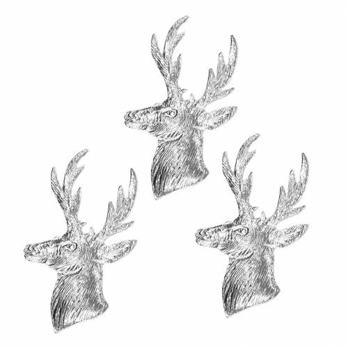 Floristik24 Dekoracyjne popiersie renifera srebrne metalowe 8cm × 4,8cm 8 szt