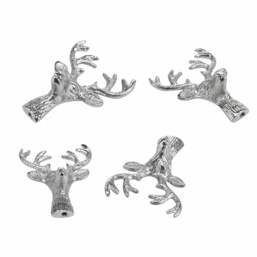 Floristik24 Głowa jelenia do craftingu metal srebrny 6,8cm 6szt dekoracja adwentowa