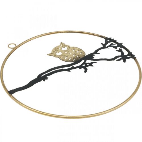 Produkt Dekoracja okienna sowa na gałązce jesiennej, ozdobne kółko metalowe 22cm