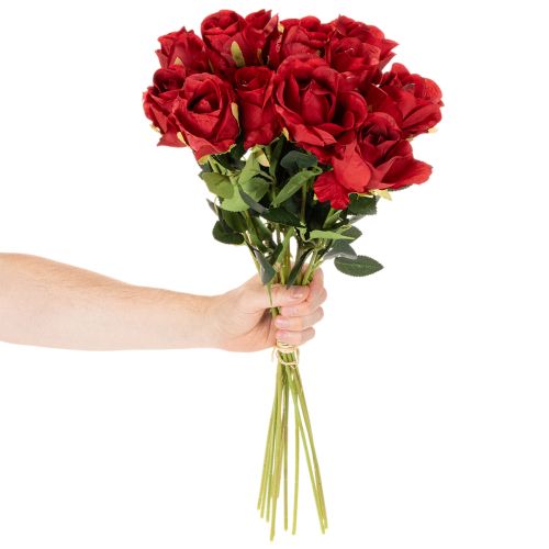 Sztuczna róża na długiej łodydze, czerwony sztuczny kwiat, 62cm, 12 sztuk | Floristik24.pl