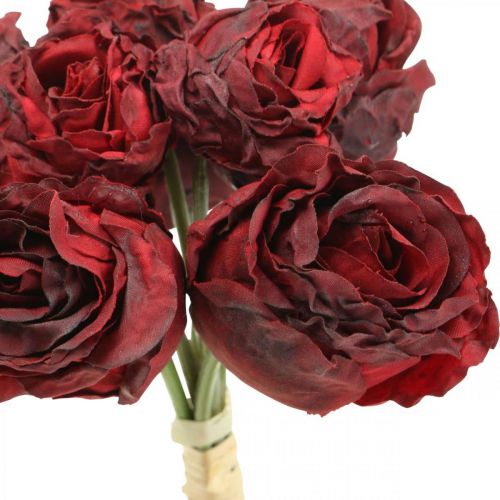 Sztuczne róże czerwone, jedwabne kwiaty, bukiet róż dł.23cm 8szt