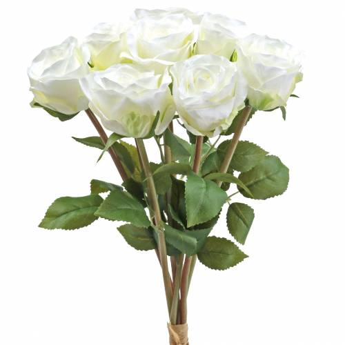 Floristik24 Dekoracyjne kwiaty róży jedwabne w pęczku kremowym 36cm 8szt