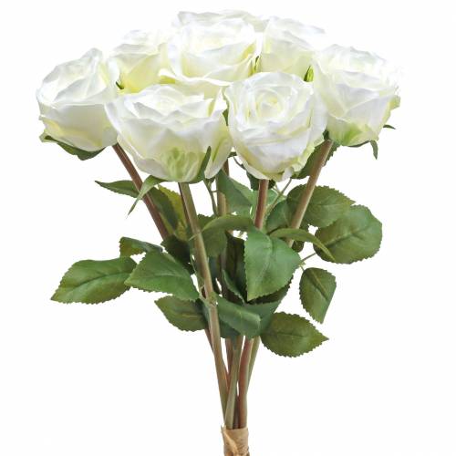 Produkt Dekoracyjne kwiaty róży jedwabne w pęczku kremowym 36cm 8 szt