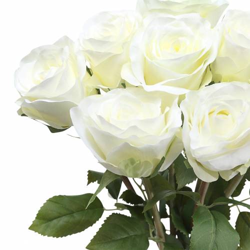 Produkt Dekoracyjne kwiaty róży jedwabne w pęczku kremowym 36cm 8 szt