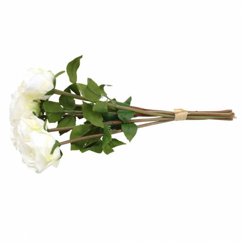 Produkt Dekoracyjne kwiaty róży jedwabne w pęczku kremowym 36cm 8 szt