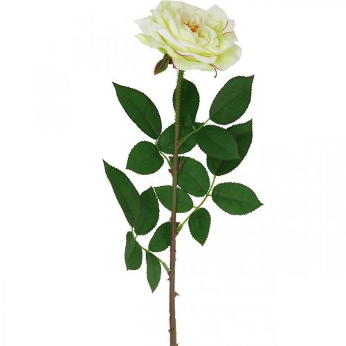 Sztuczna róża, róża dekoracyjna, kwiat jedwabiu kremowy biały, zielony dł.72cm Ø12cm