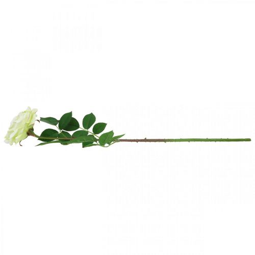 Produkt Sztuczna róża, róża dekoracyjna, kwiat jedwabiu kremowy biały, zielony dł.72cm Ø12cm