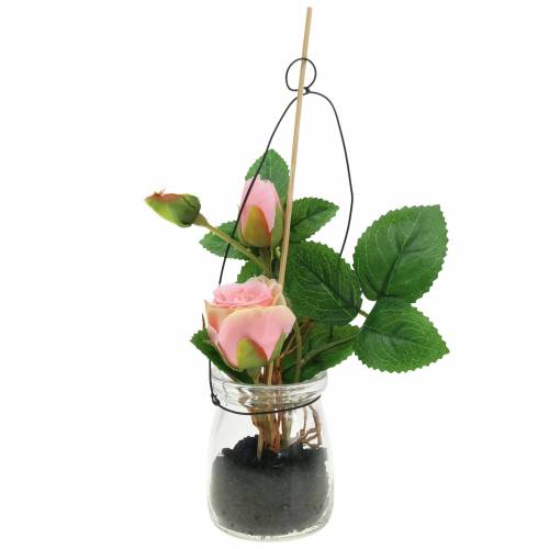 Floristik24 Róża w szkle różowa H23cm