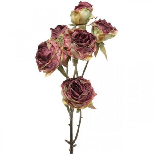 Sztuczna róża, dekoracja stołu, sztuczny kwiat różowy, gałązka róży antyczny wygląd L53cm