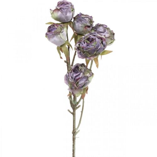 Róża Gałąź Jedwabny Kwiat Dekoracja Stołu Art Rose Fioletowy Antyczny L53cm