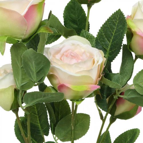 Produkt Gałązka róży, jedwabne róże, sztuczna gałązka różowy, kremowy dł.66cm Ø3/5cm