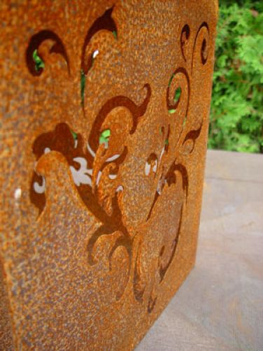 Floristik24 Rdzawy metalowy barokowy sześcian, 33 cm x 33 cm
