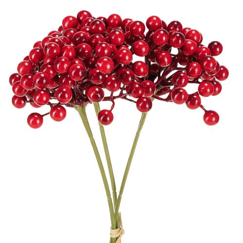 Dekoracja świąteczna &quot;Czerwone jagody&quot; gałązka 27 cm pęczek 3 szt.