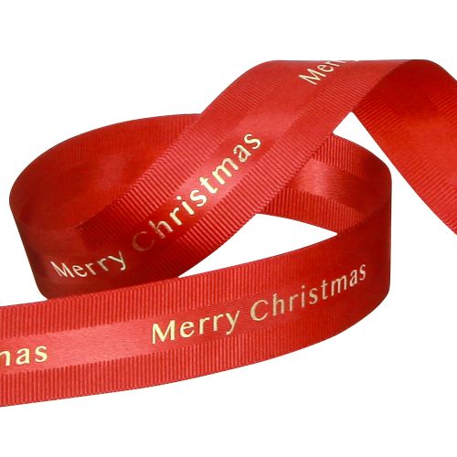 Produkt Wstążka bożonarodzeniowa czerwona ze złotym napisem Merry Christmas, szerokość 25mm, długość 20m