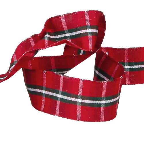Produkt Rustykalna wstążka w kratkę w kolorze czerwonym do dekoracji świątecznych, szerokość 25 mm, długość 15 m