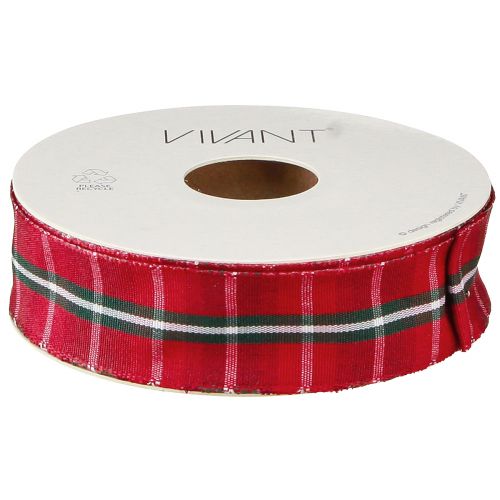 Produkt Rustykalna wstążka w kratkę w kolorze czerwonym do dekoracji świątecznych, szerokość 25 mm, długość 15 m