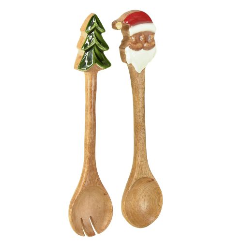 Sztućce do sałaty drewniane na Boże Narodzenie 28 cm zestaw 2 szt.