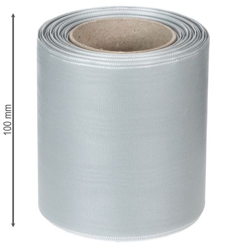 Produkt Satynowa wstążka do wieńców, srebrna, szerokość 100 mm, długość 25 m, do wieńców pogrzebowych, pamiątkowych i rocznicowych, odporna na warunki atmosferyczne i kompostowalna