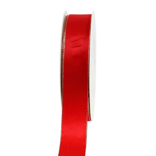 Produkt Wstążka satynowa czerwona ze złotym brzegiem 25mm 40m