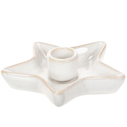 Ceramiczny świecznik gwiazda, biały, na świece stożkowe, 12 cm, 2 sztuki kupić | Floristik24.pl