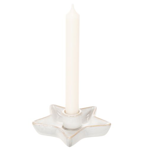 Ceramiczny świecznik gwiazda, biały, na świece stożkowe, 12 cm, 2 sztuki | Floristik24.pl