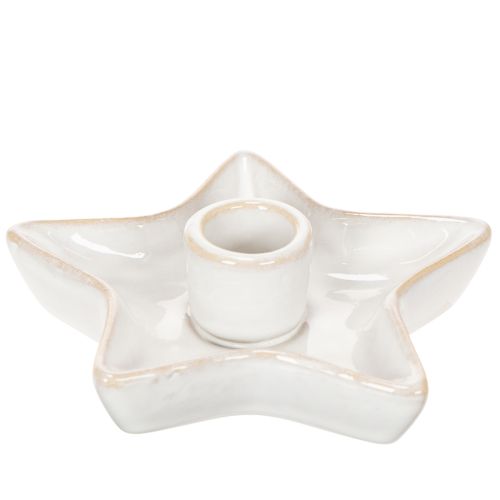 Ceramiczny świecznik gwiazda, biały, na świece stożkowe, 12 cm, 2 sztuki | Floristik24.pl