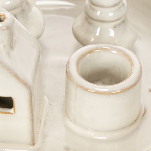 Dekoracyjny ceramiczny świecznik z domkiem i drzewami, 16 cm | Floristik24.pl