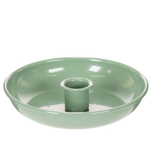 Zielony metalowy świecznik, dekoracyjny, na świece stożkowe, 13 cm