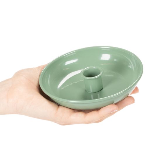 Zielony metalowy świecznik, dekoracyjny, na świece stożkowe, 13 cm | Floristik24.pl