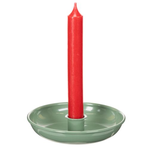 Zielony metalowy świecznik, dekoracyjny, na świece stożkowe, 13 cm | Floristik24.pl