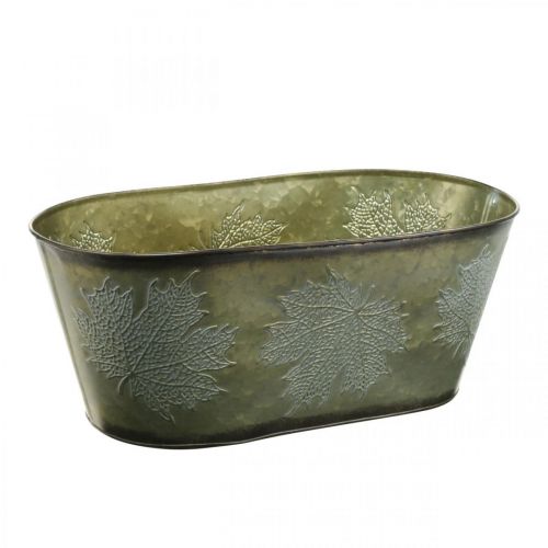 Produkt Autumn Planter Bowl, Metal Deco z liśćmi Decor Green L38cm H15cm