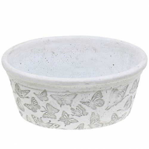 Floristik24 Doniczka Miska biała z motylkami 21cm x 14cm H9,5cm 2szt.