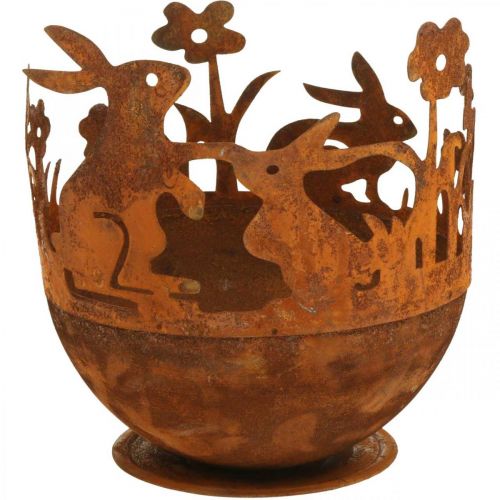 Floristik24 Metalowa miska z królikami, ozdoby wielkanocne, donica do sadzenia patyny Ø18cm W19,5cm