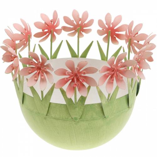 Miska na rośliny, dekoracja wiosenna, miska metalowa z dekoracją kwiatową, koszyk wielkanocny