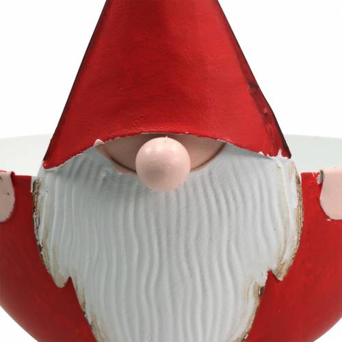 Produkt Dekoracyjna miska krasnal czerwona, biała metalowa Ø14cm W16cm miska Świętego Mikołaja