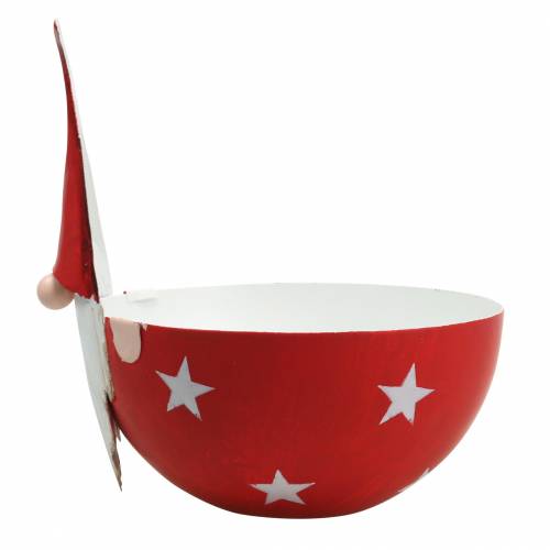Produkt Dekoracyjna miska krasnal czerwona, biała metalowa Ø14cm W16cm miska Świętego Mikołaja