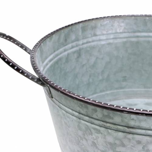 Floristik24 Cynkowa miska z uchwytami szara, brązowa myta biała Ø38cm W17cm