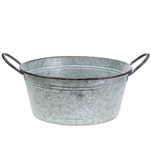 Floristik24 Cynkowa miska z uchwytami szara, brązowa myta biała Ø38cm W17cm