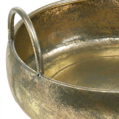 Floristik24 Metalowa misa na sadzarkę z uchwytem w kolorze postarzanego złota Ø31cm