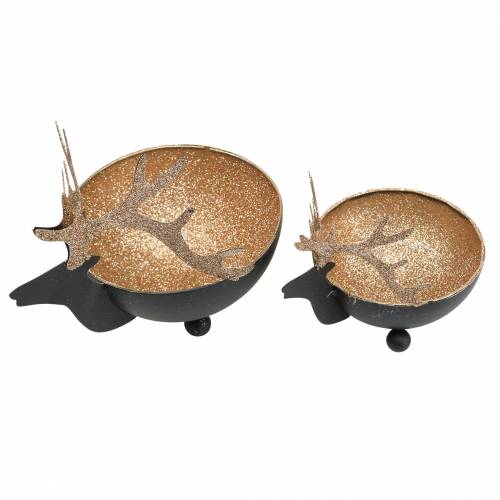 Produkt Miska z głową renifera Czarny, złoty metal Ø11/14cm Zestaw 2 sztuk