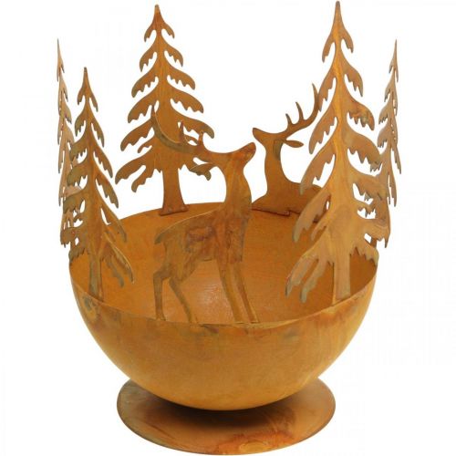 Floristik24 Metalowa miska z jeleniem, leśna dekoracja na adwent, dekoracyjny słoik Rdza Ø25cm H29cm