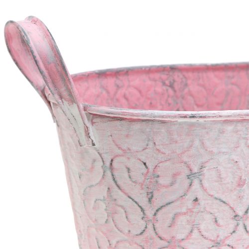 Floristik24 Doniczka cynkowa z różowym dekorem 25,5 cm x 13,5 cm W12 cm