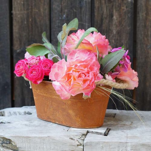 Floristik24 Misa metalowa z uchwytami, dekoracja jesienna, donica z patyną dł.22cm wys.11cm